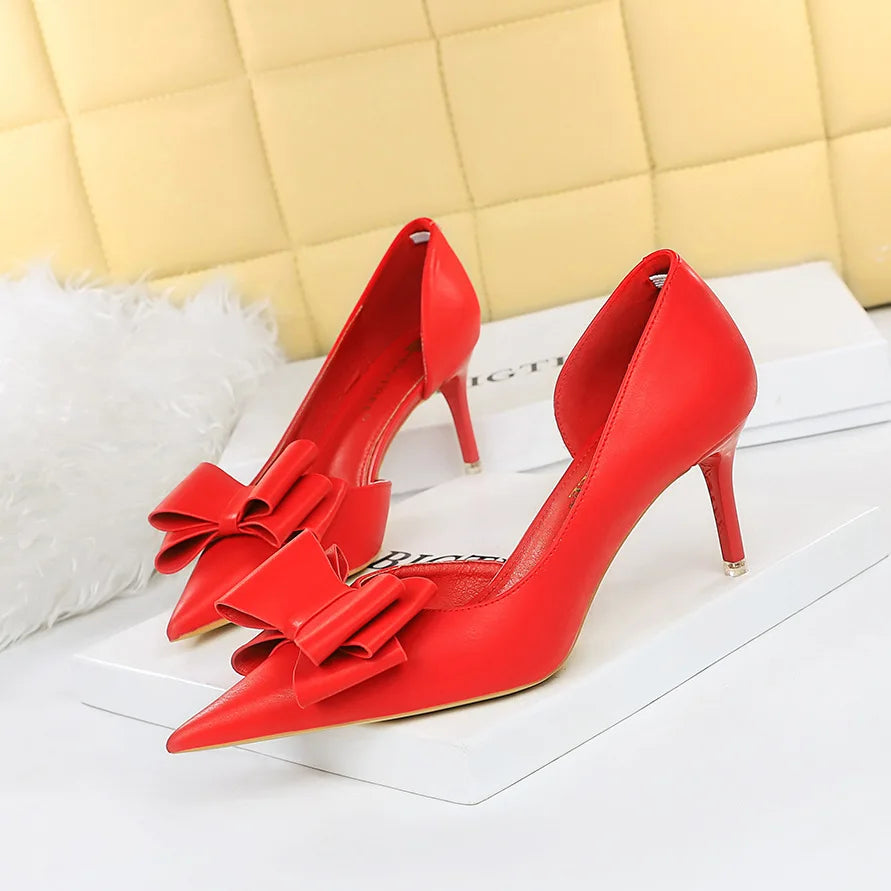 Women's shoes wedding bow high heels