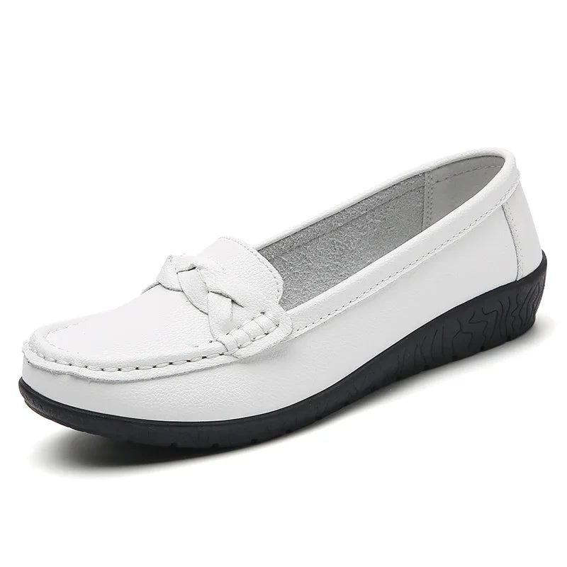 Women Flats Wedge Leather Fashion Comfortable Shoes Slip On Nurse Shoes Moccasins Outdoor  Big Size 35-44