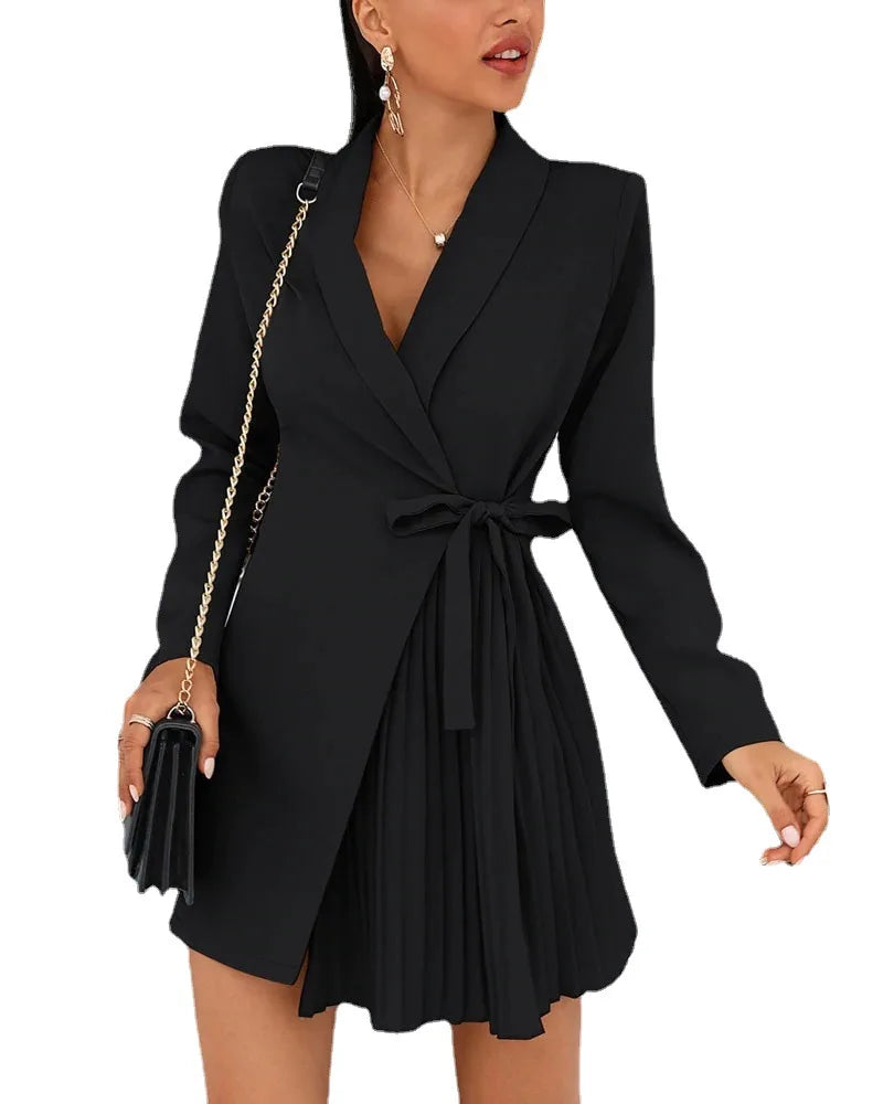 women Elegant temperament autumn and winter new solid color dress