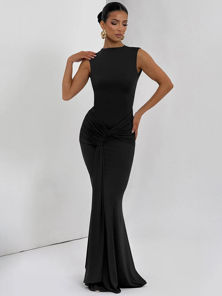 Women Backless Draped Rushed Sexy Maxi Gowon Elegant  Dresses