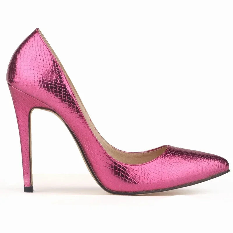 Women High Heels Classic Style Pointed Toe Slip On 12cm Elegant  Crocodile Plain Stilettos Sexy Pumps  Wedding Shoes