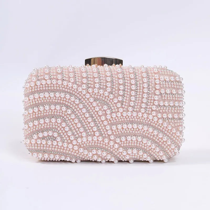 Women Pearl Elegant Evening Fashionable Stylish Beading Wedding Dinner Party Banquet  Dress Clutch Bag