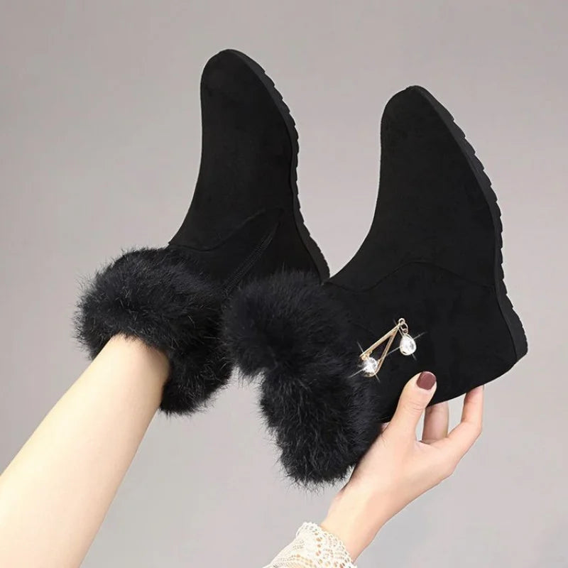 Women elegant fashionable Winter New Style Thickened Platform Snow Boots Warm Ankle Boots