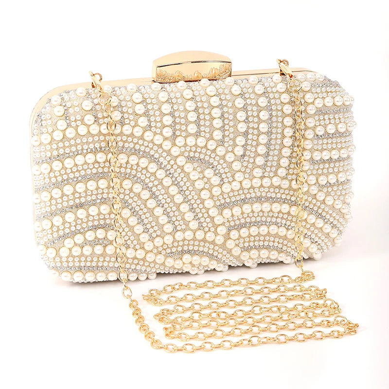 Women Pearl Elegant Evening Fashionable Stylish Beading Wedding Dinner Party Banquet  Dress Clutch Bag
