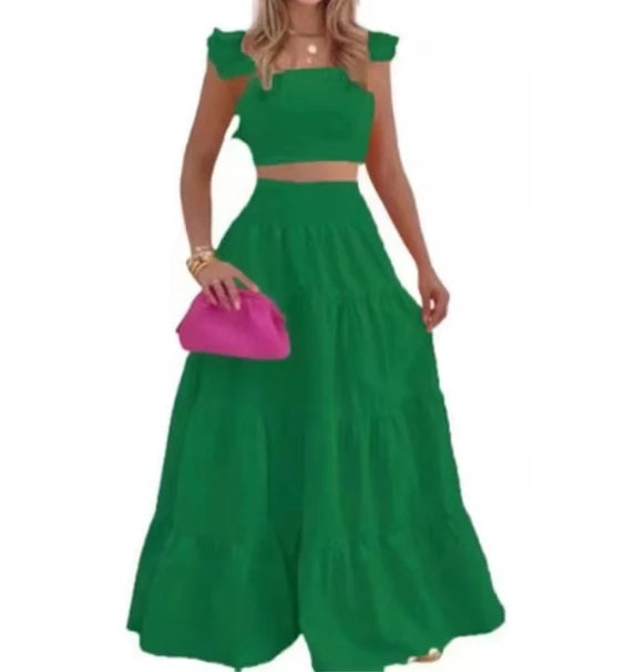 Women's Skirt Y2k Two Piece Set  Clothing New Spring/Summer Elegant Sexy Collage Sleeveless Top and Longuette Suits