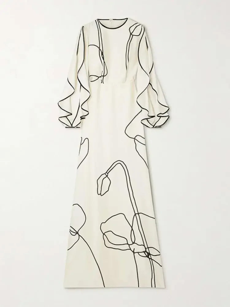 Women Yeezzi British Style Flower Printed Party Evening New Summer Ruffled Sleeves Falbala Elegant Prom Gown Dresses