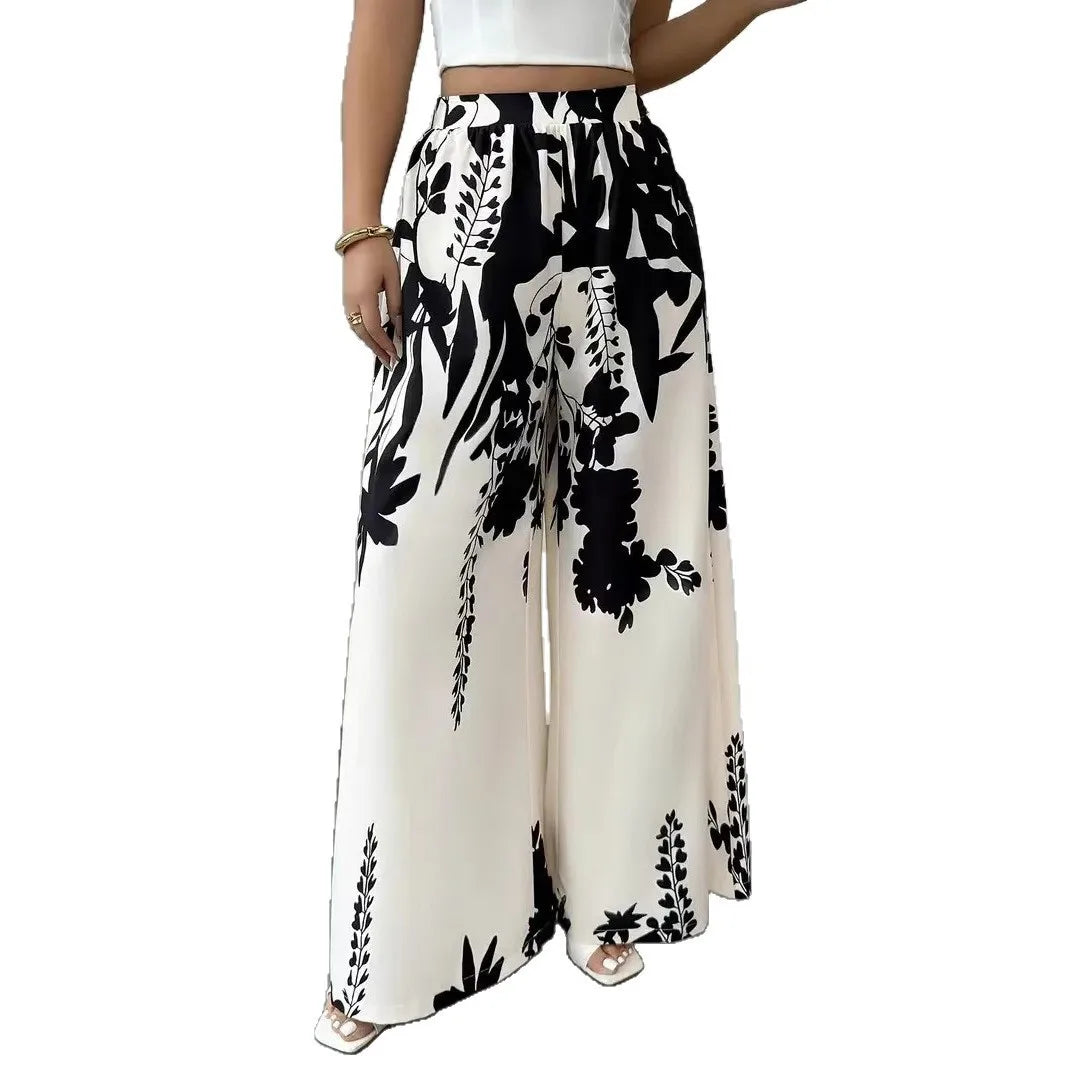 women's fashion printed, lace-up , waist-cinching, slim-fit casual trousers