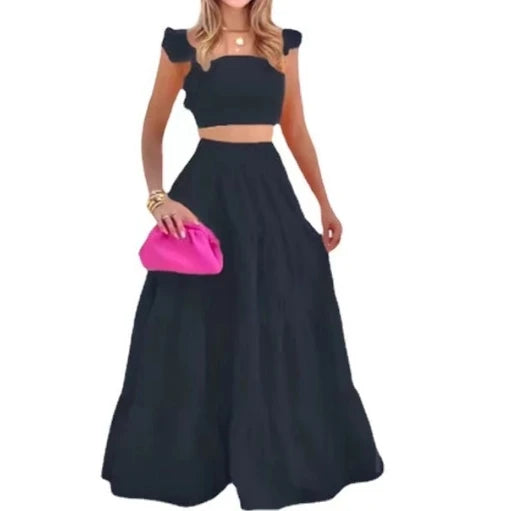 Women's Skirt Y2k Two Piece Set  Clothing New Spring/Summer Elegant Sexy Collage Sleeveless Top and Longuette Suits