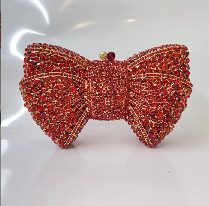 Women Newest Rhinestone Green/Black Clutch Purse Bow Luxury Diamond Red Evening Clutches  Wedding Bridal Bag Stones Handbags