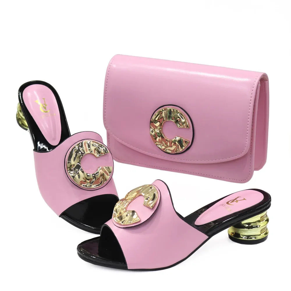 Women Latest  Design Fashion low heel comfortable shoes and bag
