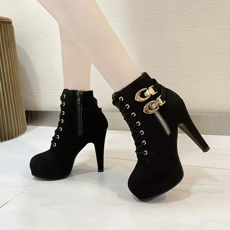Women elegant fashionable autumn/winter high, stiletto heels ankle, side zipper boots