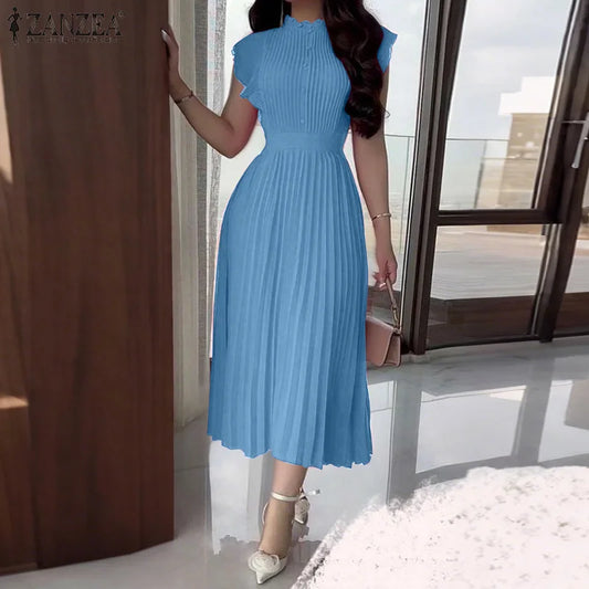 Women Sleeveless Work Sundress Zippers Turtleneck Robe
