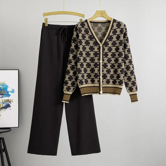 Women Knitted Pant Sets Sweater for spring and autumn