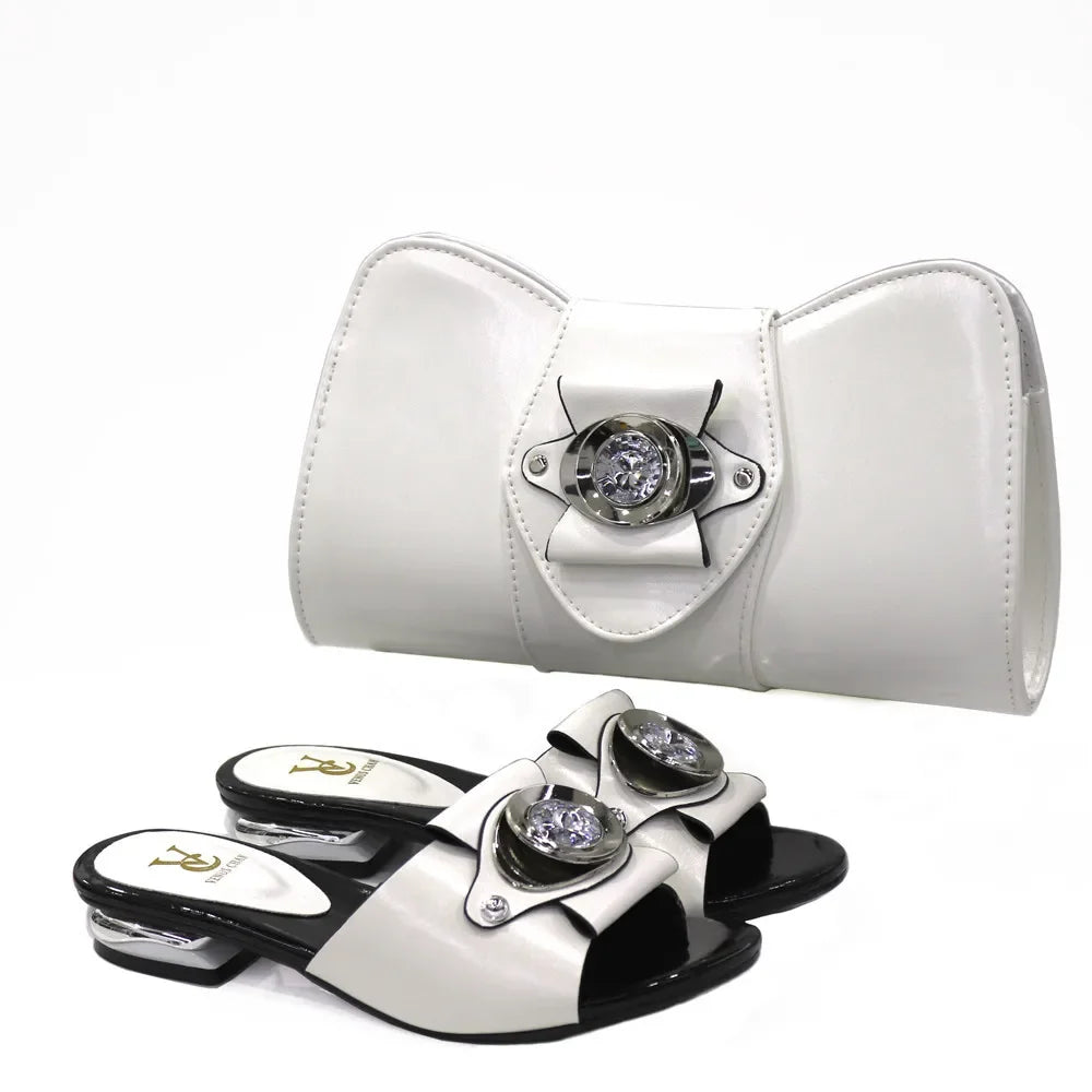 Women Latest  Design Fashion low heel comfortable shoes and bag
