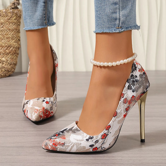 Women Fashion Show Sexy  Spring Autumn New Embroidery high heel pumps stiletto pointed toe large size shoes