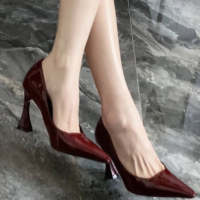 Women New Design High Heels Pointed Toe  Pumps Street Style Shallow Slip On Party Shoes