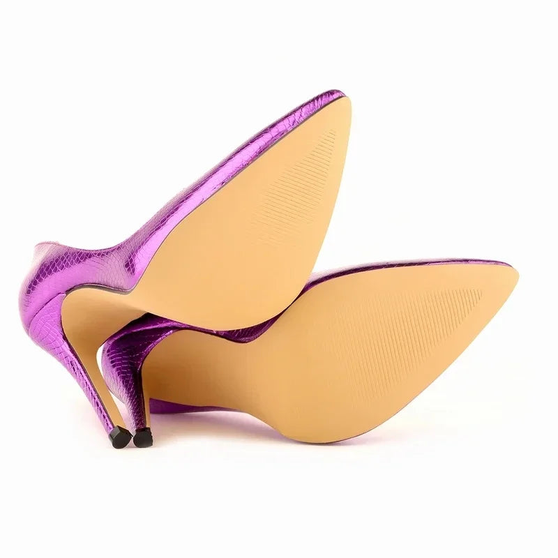 Women High Heels Classic Style Pointed Toe Slip On 12cm Elegant  Crocodile Plain Stilettos Sexy Pumps  Wedding Shoes