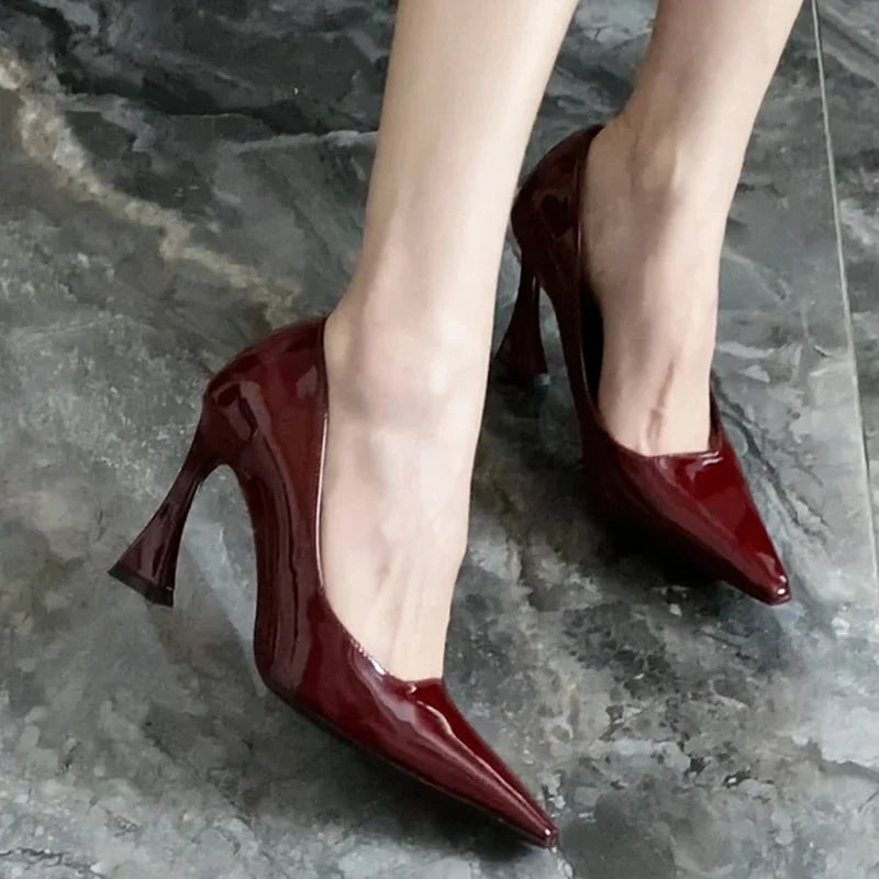 Women New Design High Heels Pointed Toe  Pumps Street Style Shallow Slip On Party Shoes