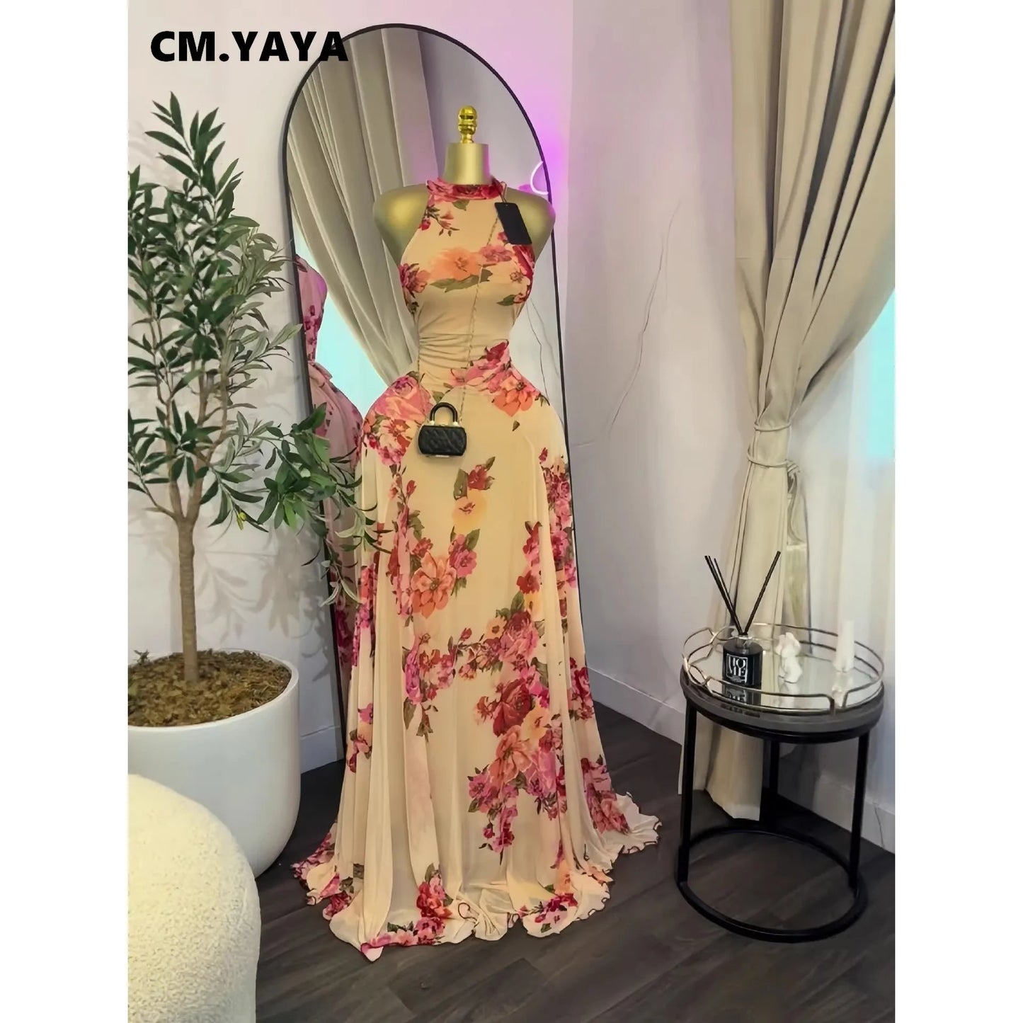 Women GLCMYAYA  New  O-neck Sleeveless Floral Print Mermaid  Evening Birthday Beach Sexy Night Party Long Maxi  Dresses