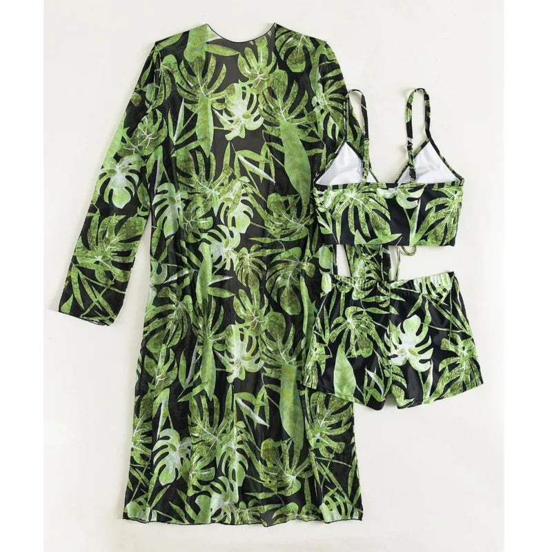 Lady Print Three-Piece Swimsuits Tankini Sets Female Swimwear Push Up For Beach Wear Bathing Suits Pool