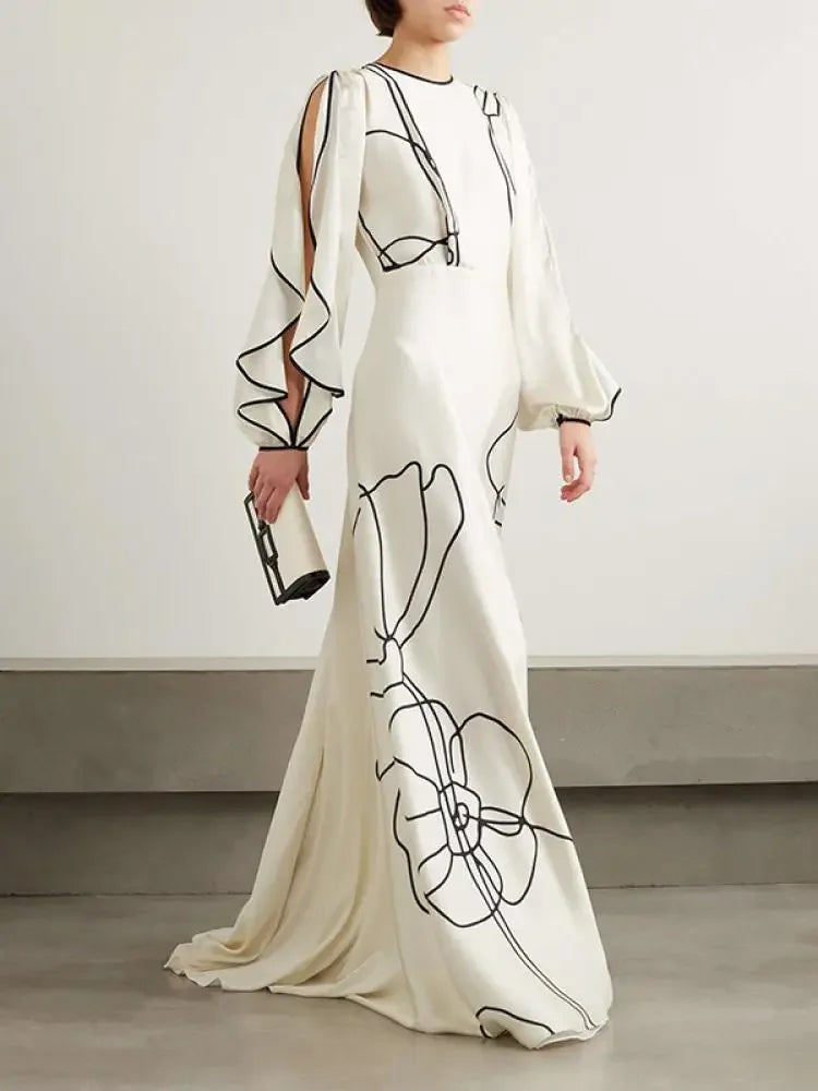 Women Yeezzi British Style Flower Printed Party Evening New Summer Ruffled Sleeves Falbala Elegant Prom Gown Dresses