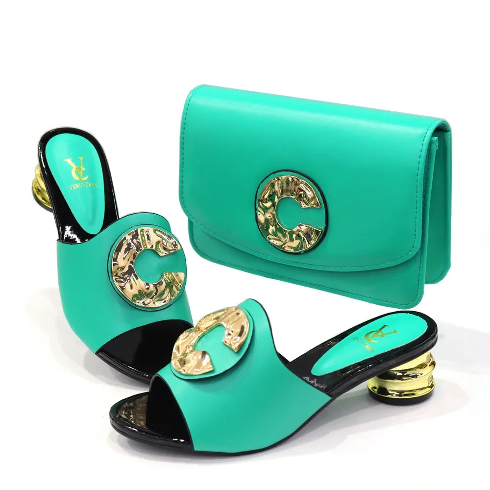 Women Latest  Design Fashion low heel comfortable shoes and bag