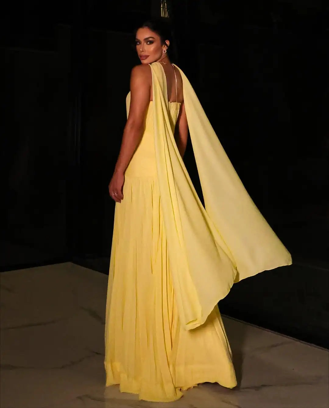 Women Spring Soft Yellow Long Prom Dresses Evening Dress Wedding Gown