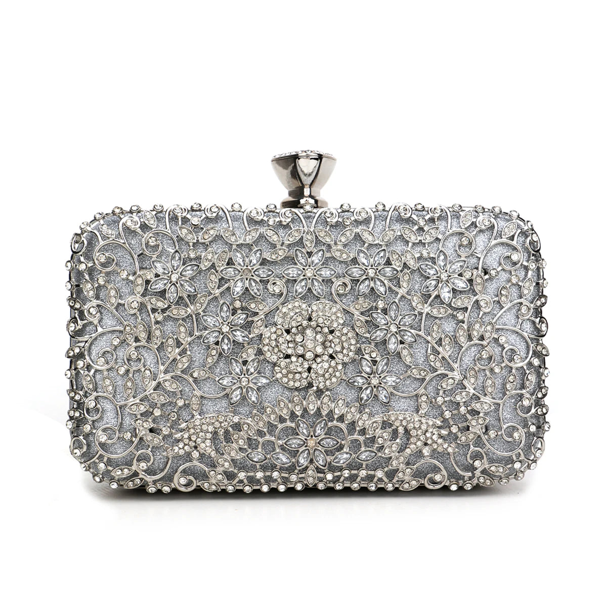 Women Hollow Out Style Rhinestones Golden Metal Banquet  Luxury Metal Rhinestones Evening Bags Flap P