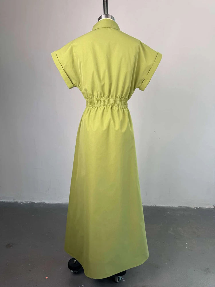 Women Classy new fashion short sleeve long maxi single breasted birthday party shirt dresses