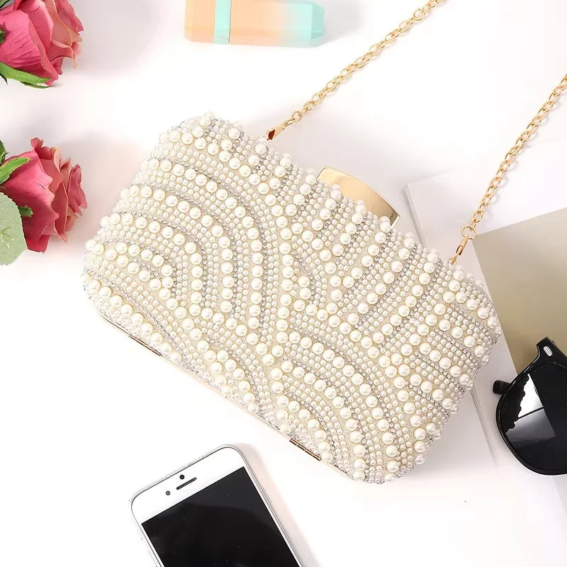 Women Pearl Elegant Evening Fashionable Stylish Beading Wedding Dinner Party Banquet  Dress Clutch Bag