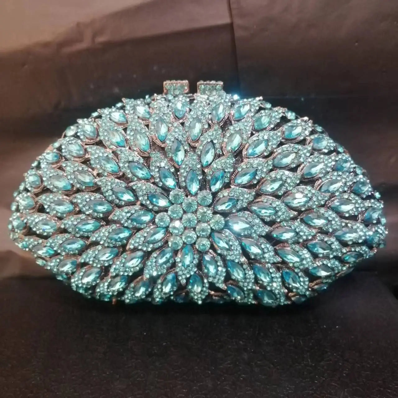 WOMEN Luxury Skye Blue Crystal Purse Stones Evening Clutch  Metal Box Minaudiere Wedding Party Diamond Handbag Light Blue Bag