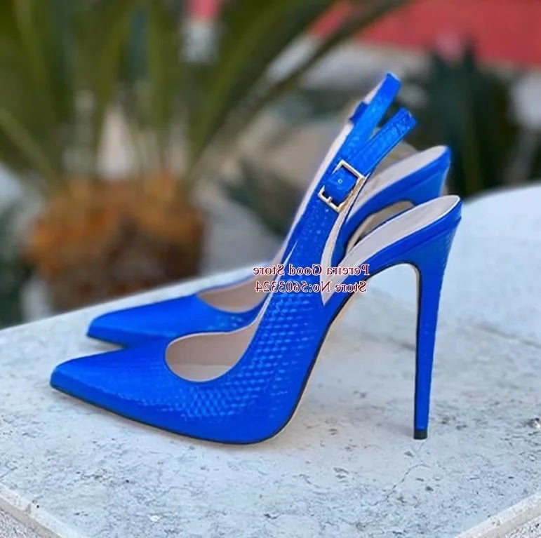 Women Yellow Snakeskin Slingback Pumps Pointy Toe Shallow Stiletto Heels Dress Shoes Cut-out Heels  Shoes 12Cm 10Cm 8Cm