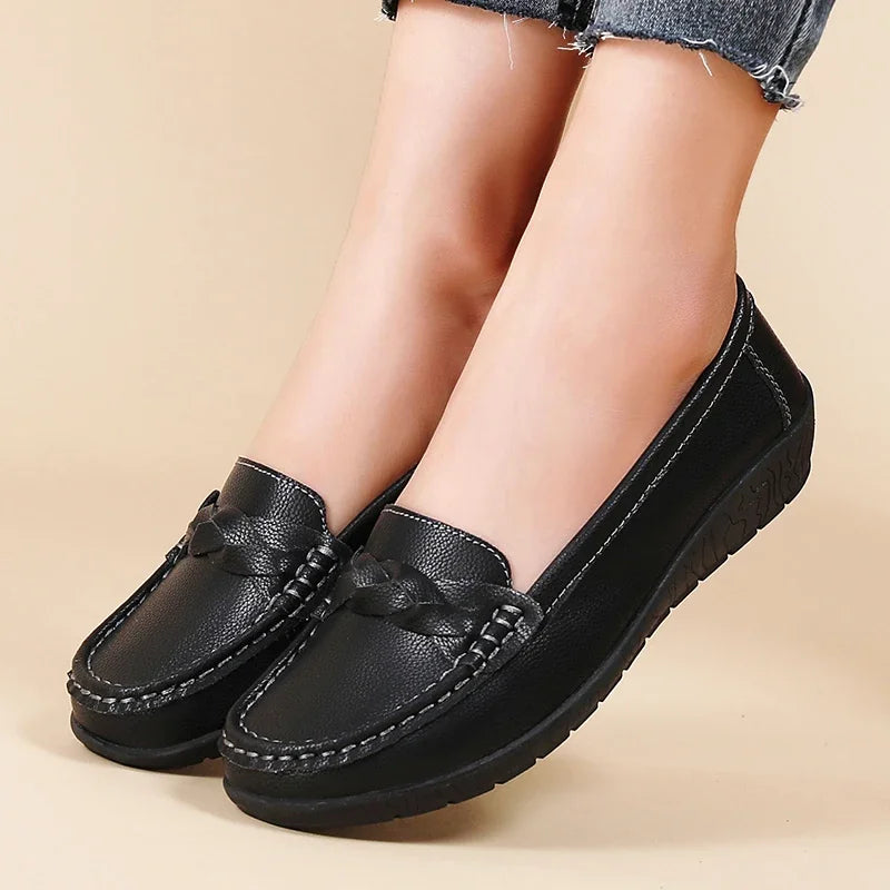 Women Flats Wedge Leather Fashion Comfortable Shoes Slip On Nurse Shoes Moccasins Outdoor  Big Size 35-44