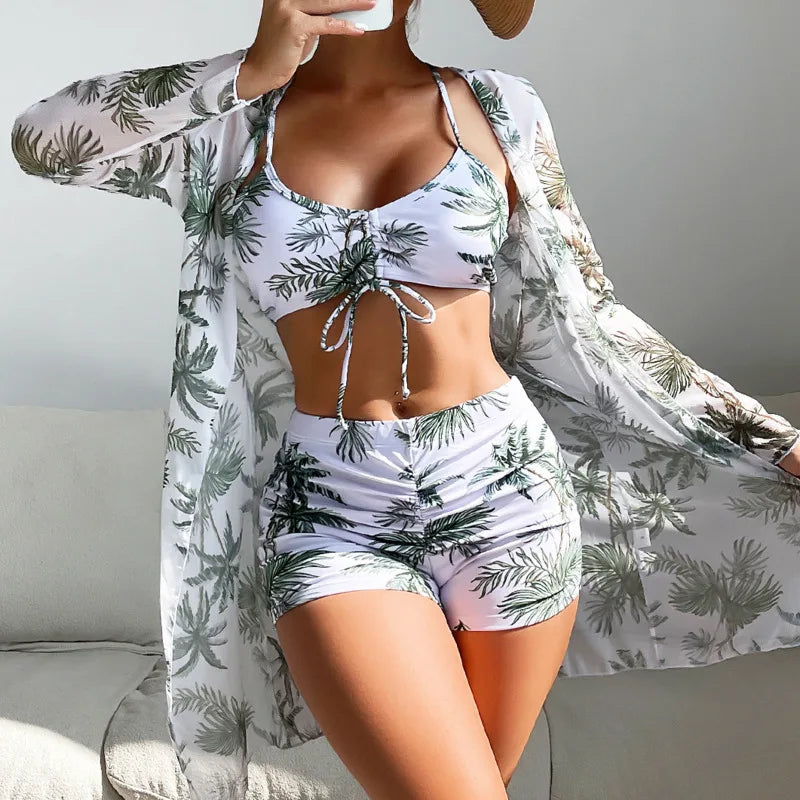 Lady Print Three-Piece Swimsuits Tankini Sets Female Swimwear Push Up For Beach Wear Bathing Suits Pool