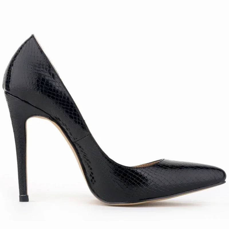Women High Heels Classic Style Pointed Toe Slip On 12cm Elegant  Crocodile Plain Stilettos Sexy Pumps  Wedding Shoes