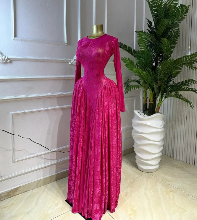 Women O-neck Long Sleeve Pleated Inner A-line  Evening Sexy Party Birthday Vacation Long Maxi Dresses Vestidos