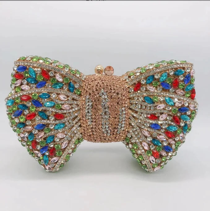 Women Newest Rhinestone Green/Black Clutch Purse Bow Luxury Diamond Red Evening Clutches  Wedding Bridal Bag Stones Handbags