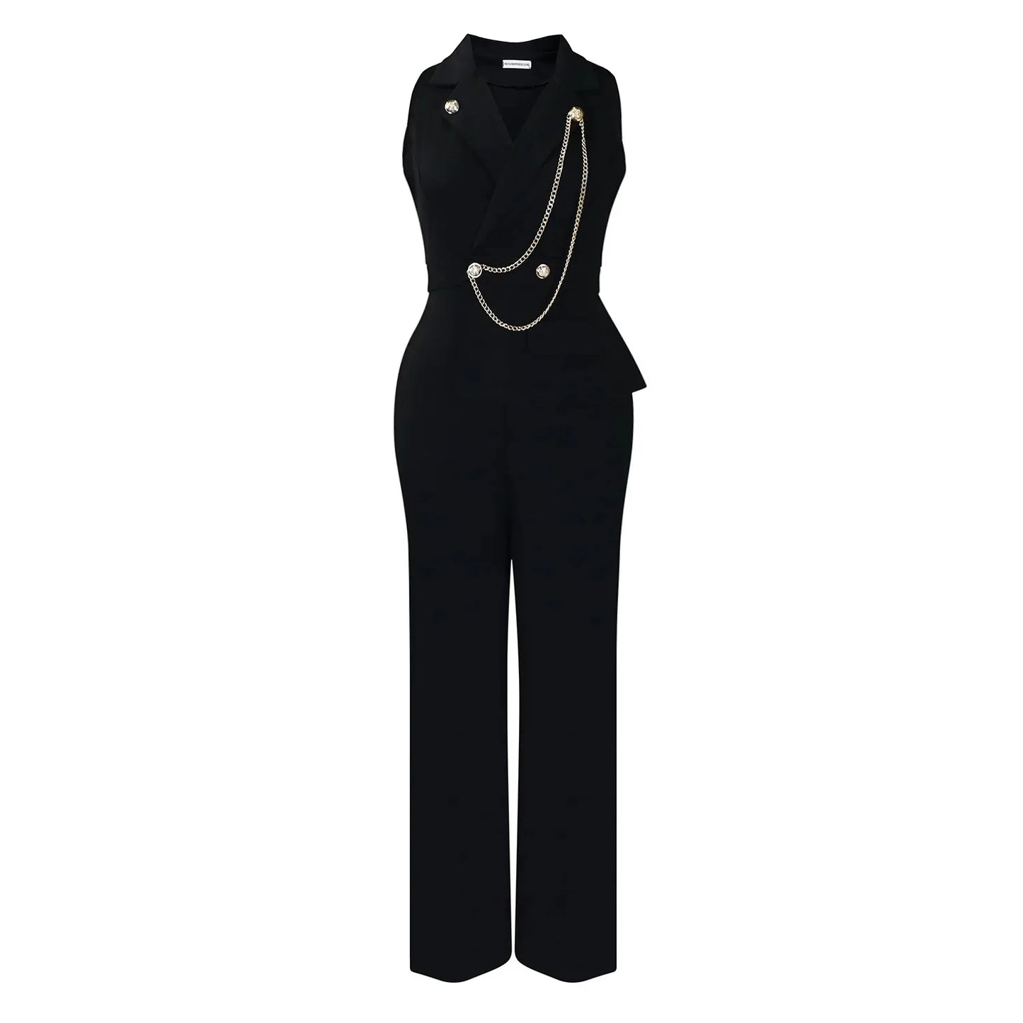 Women fashionable sexy chain collar wide leg jumpsuit casual style