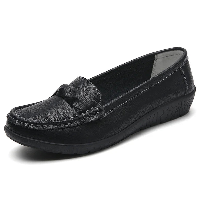 Women Flats Wedge Leather Fashion Comfortable Shoes Slip On Nurse Shoes Moccasins Outdoor  Big Size 35-44