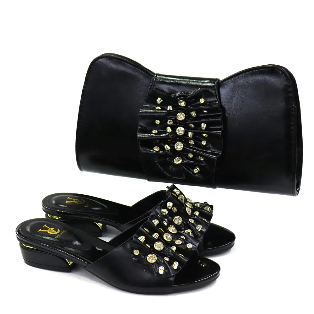 Women Latest  Design Fashion low heel comfortable shoes and bag