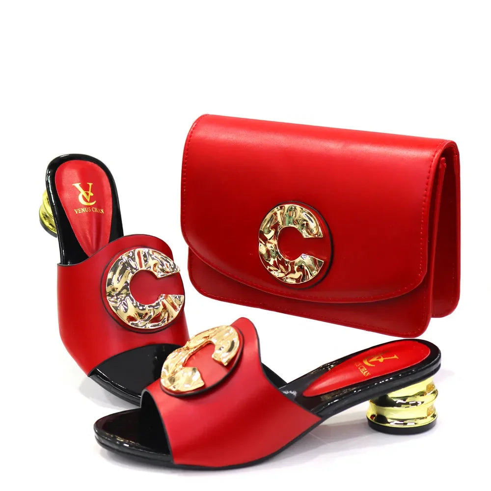 Women Latest  Design Fashion low heel comfortable shoes and bag