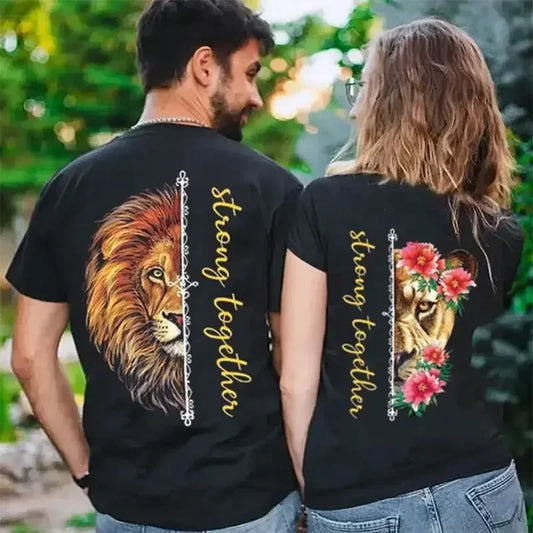 Fashion Strong Together Lion Couple T Shirts Family Matching Shirt Valentines Day Gifts for Boyfriend or Girlfriends Clothes
