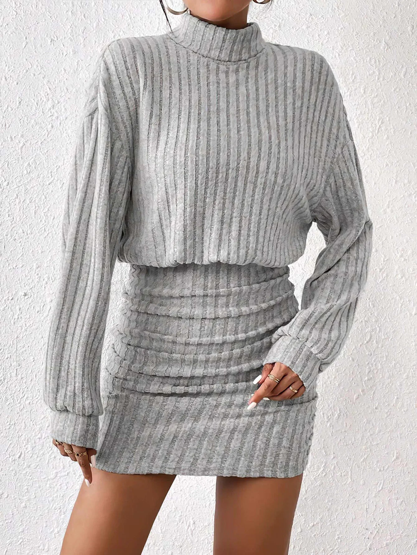 Women's autumn winter fashion high neck knitted sweater warm dress