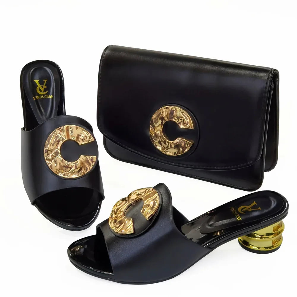 Women Latest  Design Fashion low heel comfortable shoes and bag
