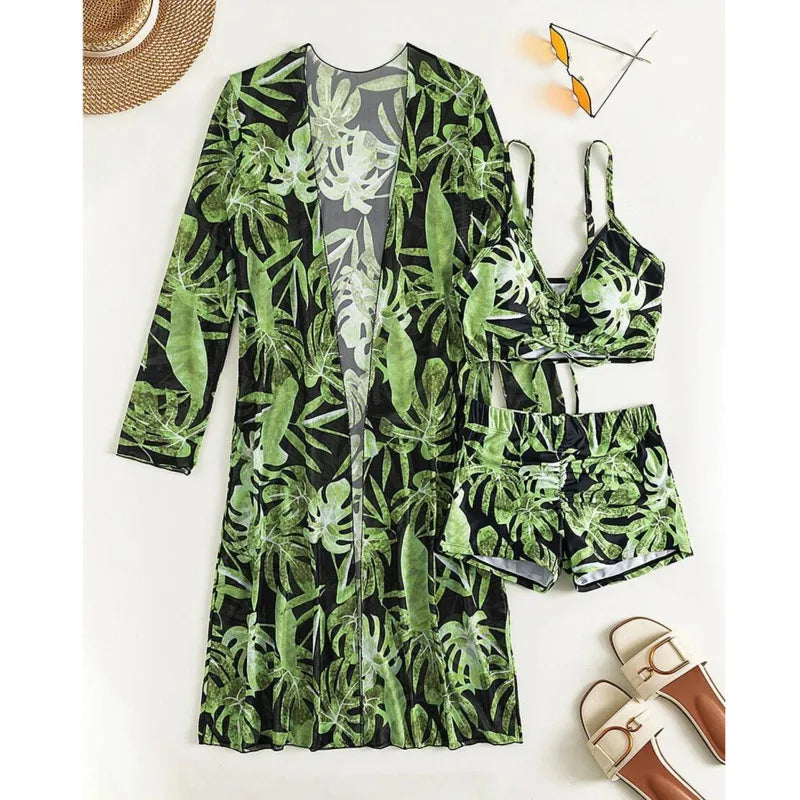 Lady Print Three-Piece Swimsuits Tankini Sets Female Swimwear Push Up For Beach Wear Bathing Suits Pool