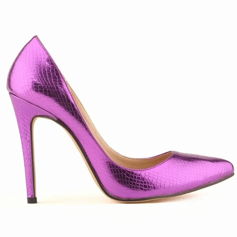 Women High Heels Classic Style Pointed Toe Slip On 12cm Elegant  Crocodile Plain Stilettos Sexy Pumps  Wedding Shoes