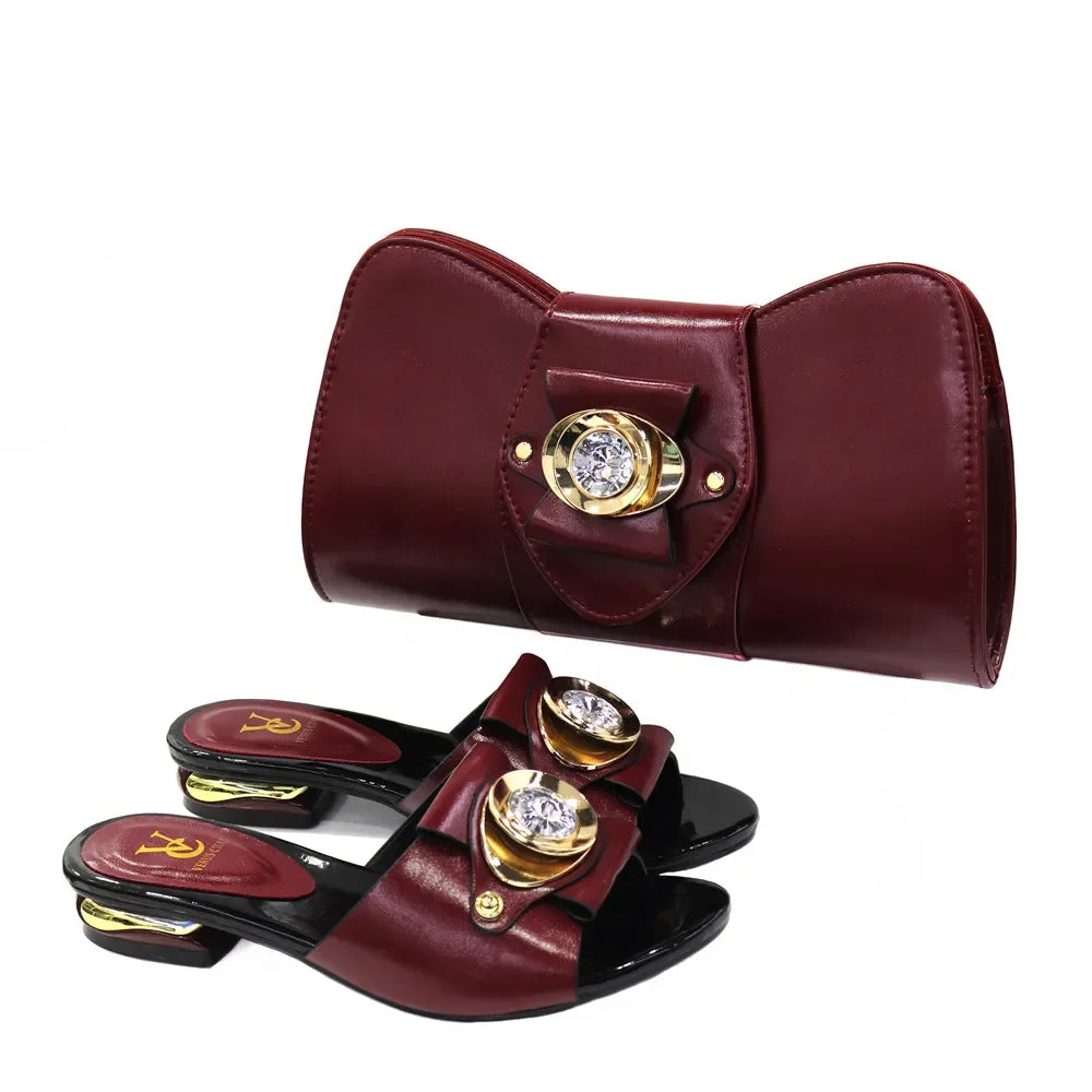 Women Latest  Design Fashion low heel comfortable shoes and bag