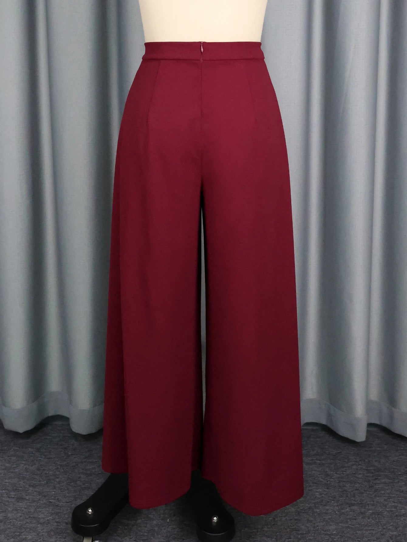 Women Wine Elegant Pleated  High Waist Split Wide Leg Casual Fashion Loose Long Office Wear Straight Palazzo Pants