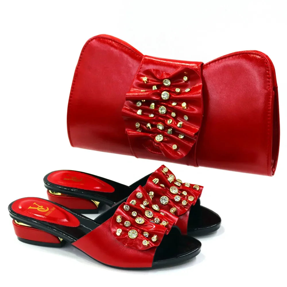 Women Latest  Design Fashion low heel comfortable shoes and bag