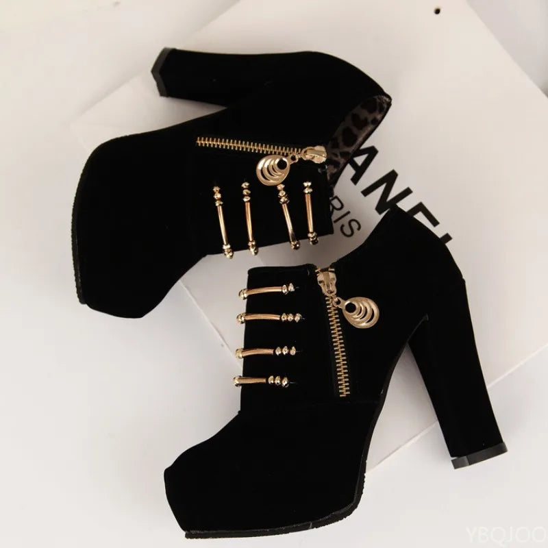 Women elegant fashionable Autumn/Winter New Style Coarse Heel Tube Thick Bottom Side Zipper Boots